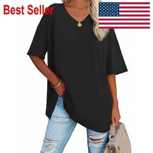Oversized V-Neck Tunic Tee Stretchable Soft Lightweight Casual Chic Minimal